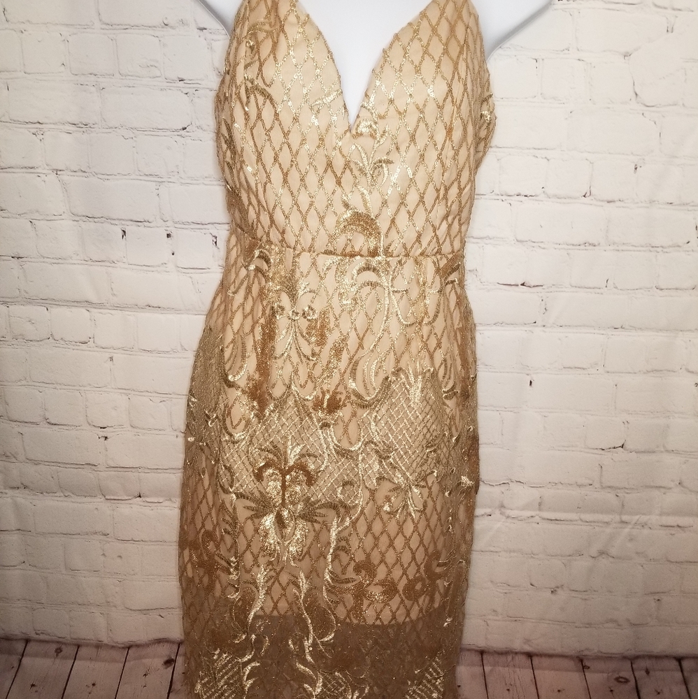 Charlotte Russe Gold Lace Dress L